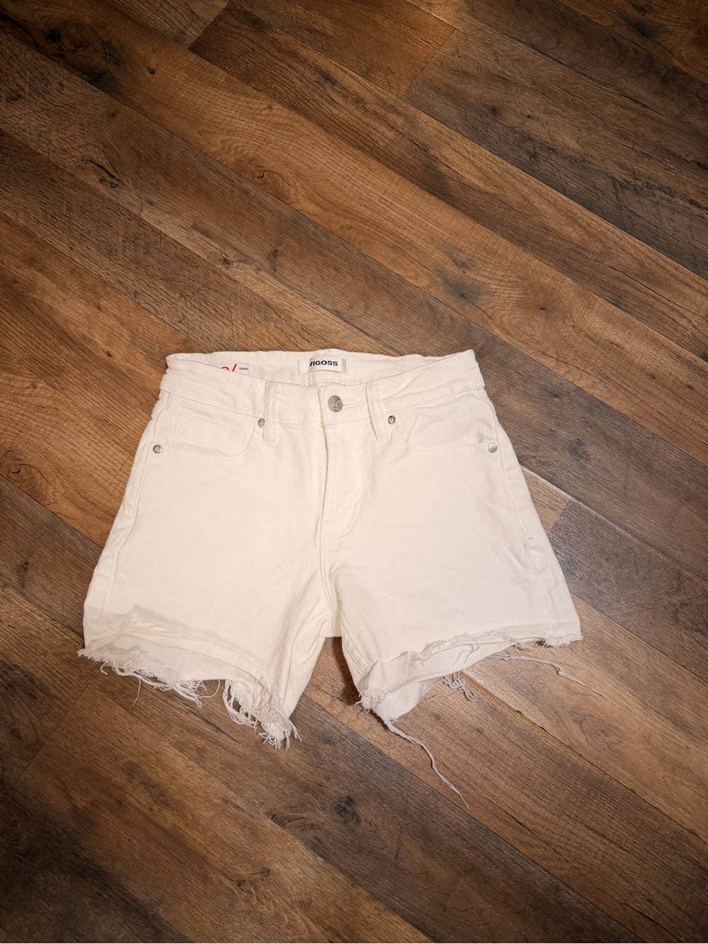 Vigoss Cream Frayed Hem Denim Shorts